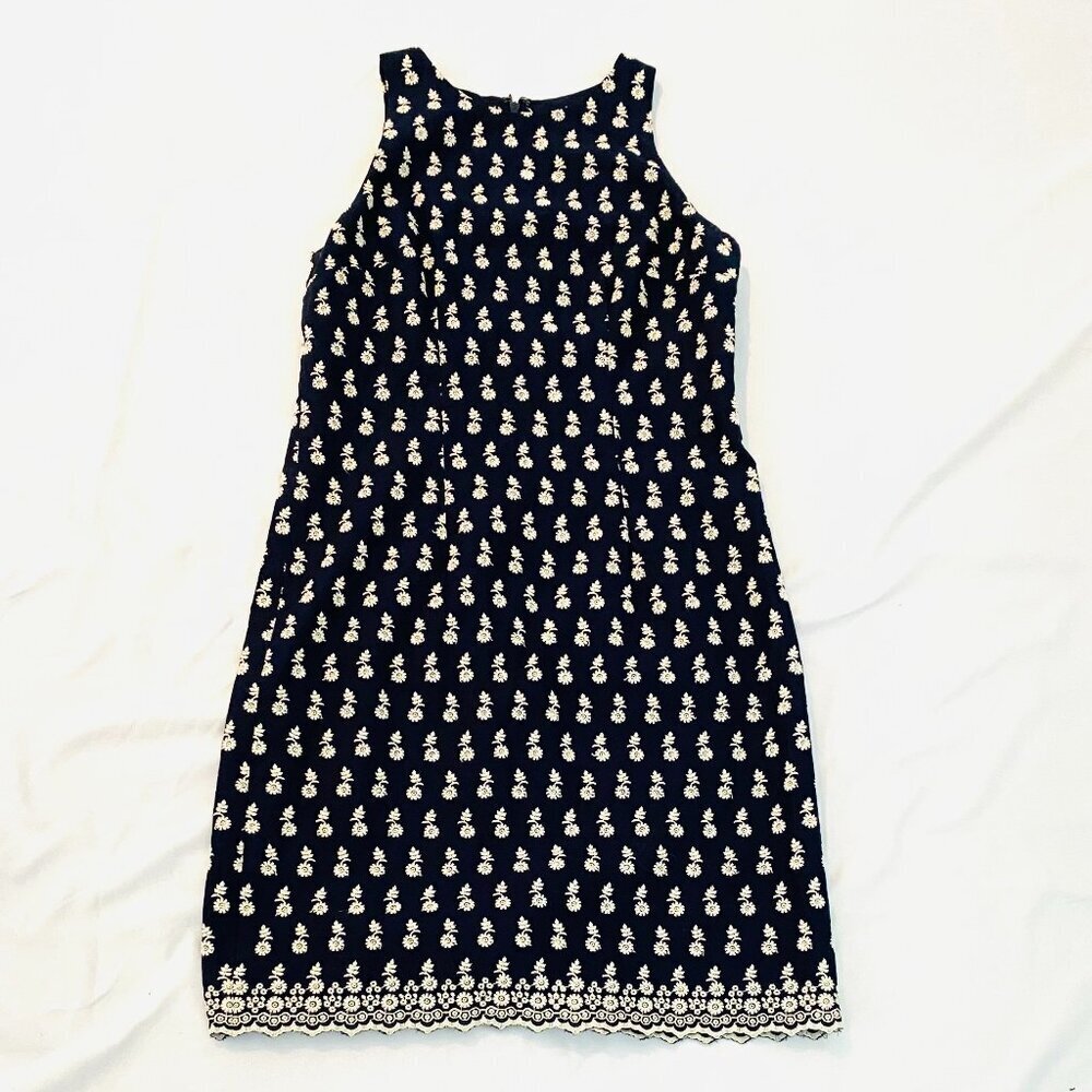 Ann Taylor sheath dress Womens Size 0 Petite blue cotton embroidered debutante